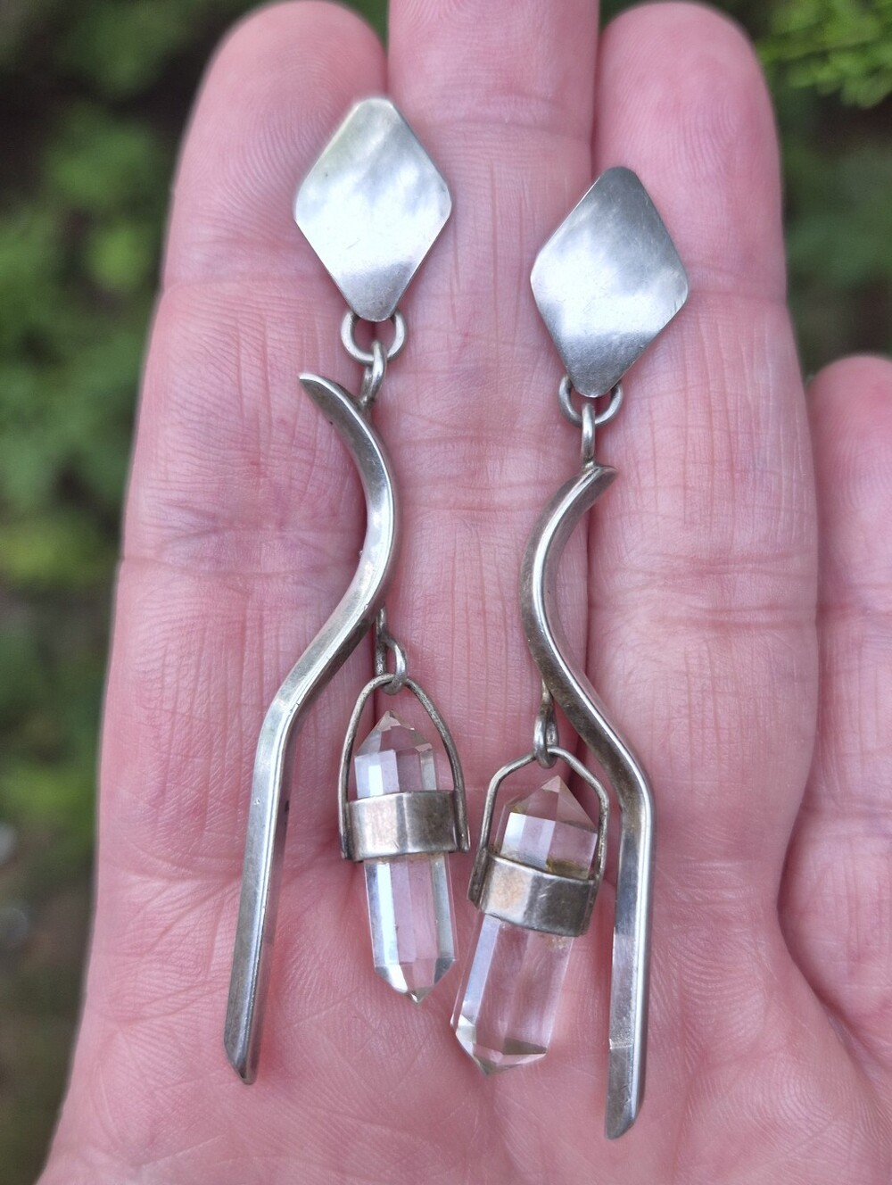 Artisan Sterling Silver Rock Crystal Clear Quartz Statement 925 Earrings
